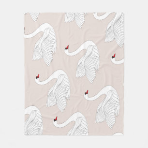 Swan Elegance: Ornamental White Pattern. Fleece Blanket