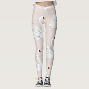Swan Elegance: Ornamental White Pattern. Leggings