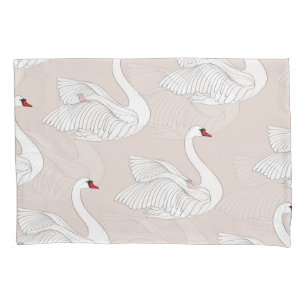 Swan Elegance: Ornamental White Pattern. Pillowcase