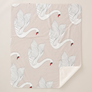 Swan Elegance: Ornamental White Pattern. Sherpa Blanket