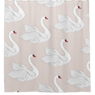 Swan Elegance: Ornamental White Pattern. Shower Curtain