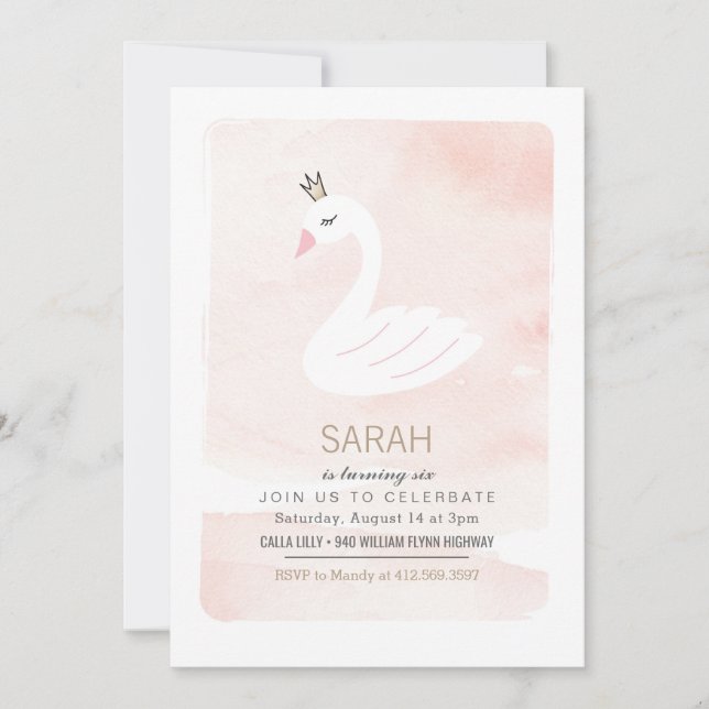 Swan Elegant Pink Birthday Invitation (Front)