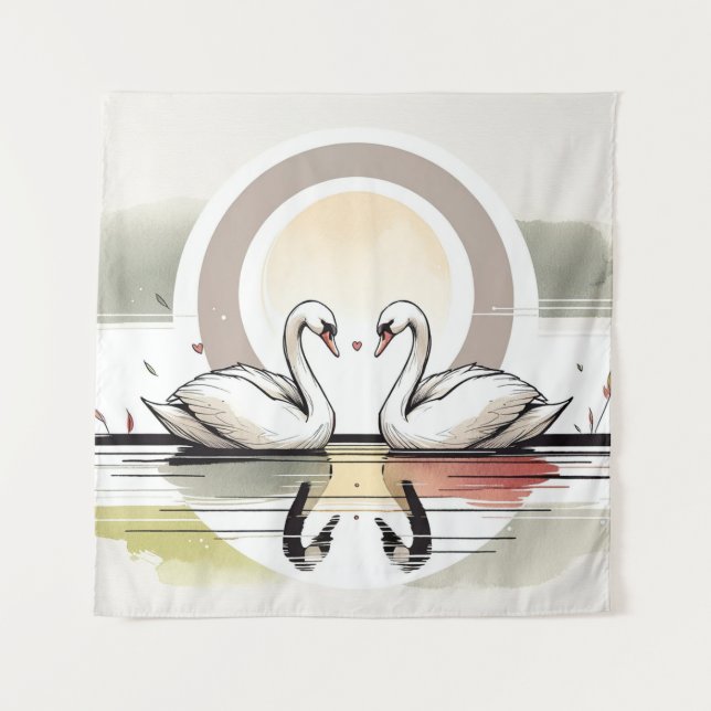 Swan Embrace at Dusk Tapestry (Front)