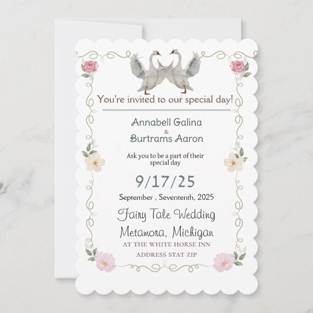 swan fairy tale wedding invitation (Front)