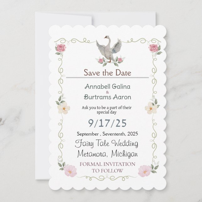 swan fairy tale wedding invitation (Front)