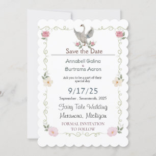 swan fairy tale wedding invitation