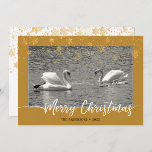 Swan Family Merry Christmas Flat Card