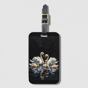 Swan Family on Black Lake Artwork Luggage Tag
