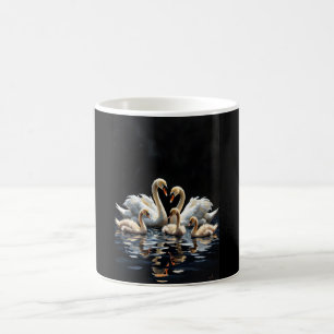 Swan Family on Black Lake Artwork Magic Mug