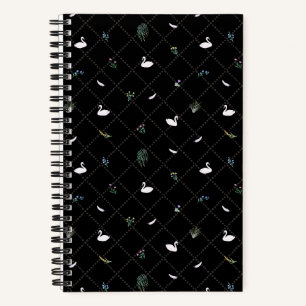Swan Floral Black Notebook