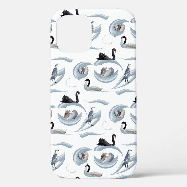 Swan Frenzy iPhone 12 Case (choose colour) (Back)