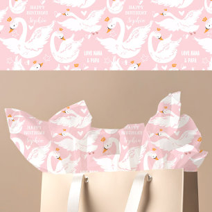 Swan Girl Birthday Name Pink White Tissue Paper