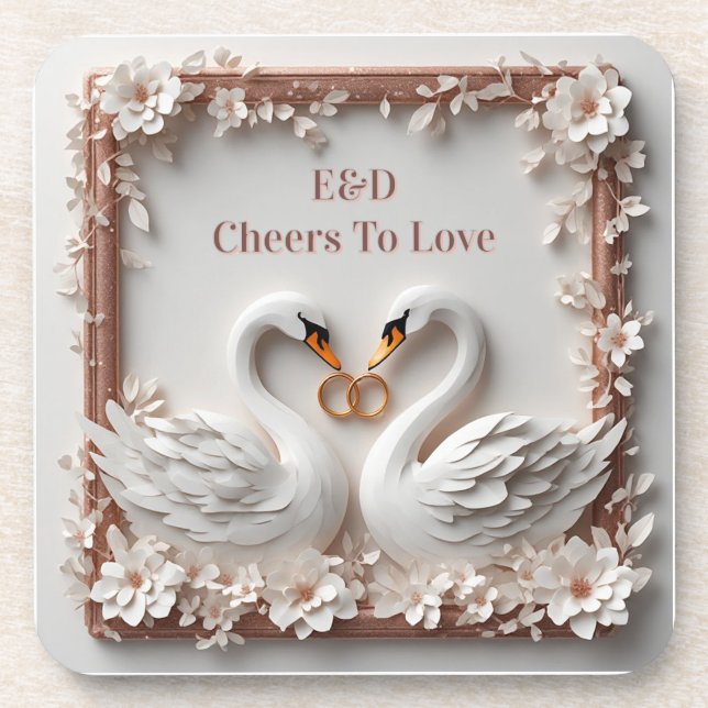 🕊️ Swan Heart Floral Frame Wedding Collection 🕊️ Coaster (Front)