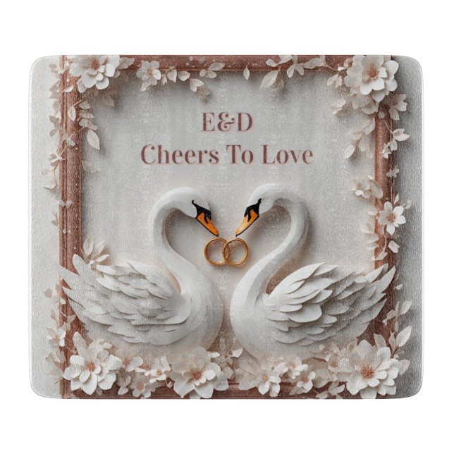 🕊️ Swan Heart Floral Frame Wedding Collection 🕊️ Cutting Board (Front)