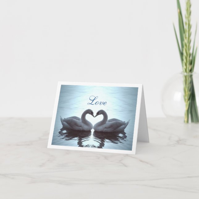 Swan Heart Moire in teal Holiday Card (Front)