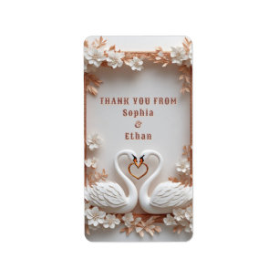💍 Swan Heart Wedding Decor With Floral Frame 💍 Label