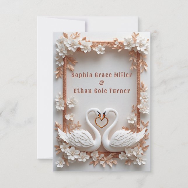 💍 Swan Heart Wedding Decor With Floral Frame 💍 Save The Date (Front)