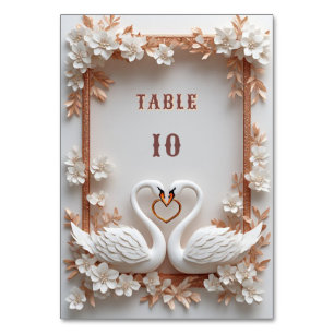 💍 Swan Heart Wedding Decor With Floral Frame 💍 Table Number