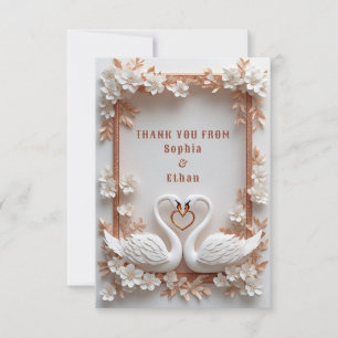 💍 Swan Heart Wedding Decor With Floral Frame 💍 Thank You Card