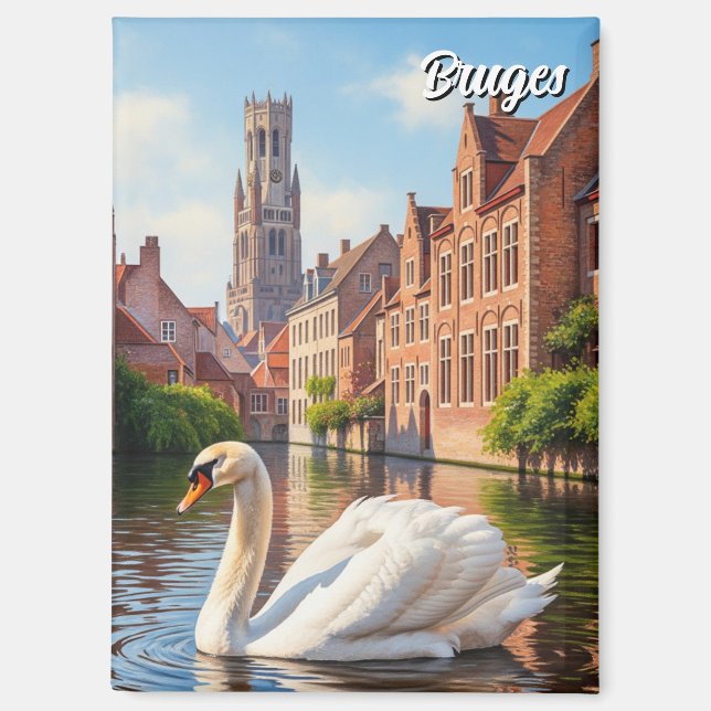 Swan in Bruges Belgium Travel Souvenir Magnet (Front)