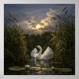Swan In Moonlight Poster