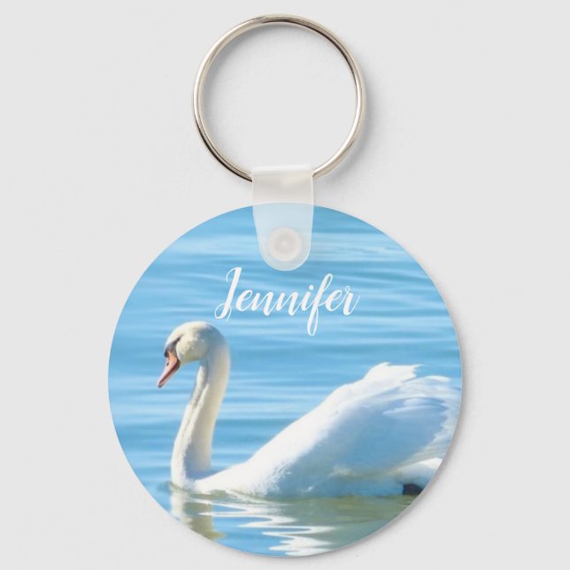 Swan in the Blue Water Personalised Name Keychain (Front)