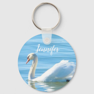 Swan in the Blue Water Personalized Name Keychain