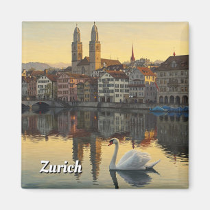 Swan in Zurich Switzerland Travel Magnet