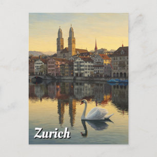 Swan in Zurich Switzerland Travel Postcard