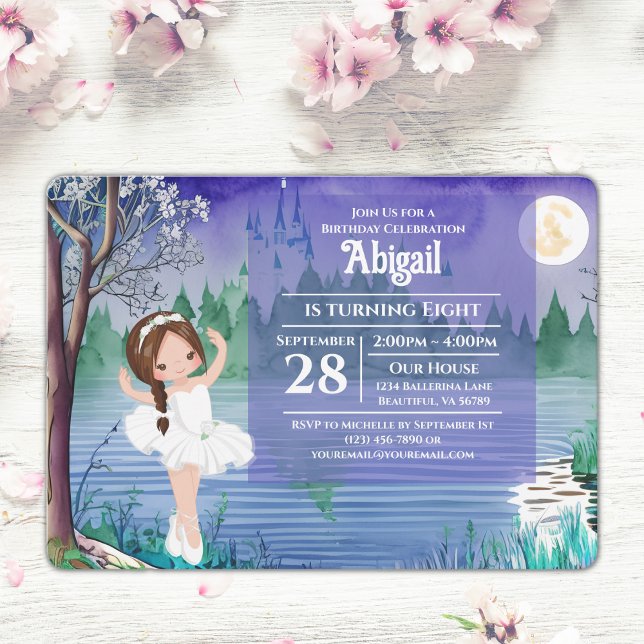 Swan Lake Ballet Spring Pretty Ballerina Birthday Invitation (Creator Uploaded)