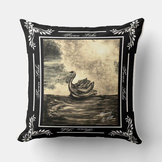 Swan Lake my digital drawing Pillow LS light brown (Front)