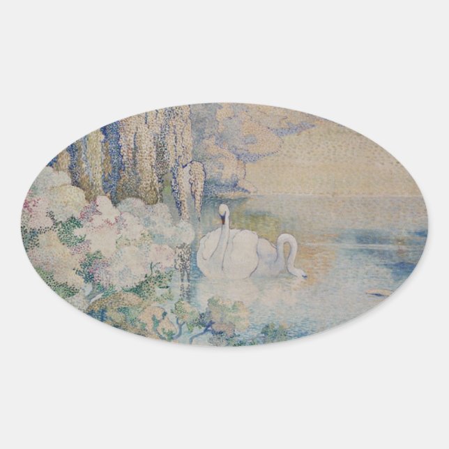 Swan Lake Oval Sticker (Front)