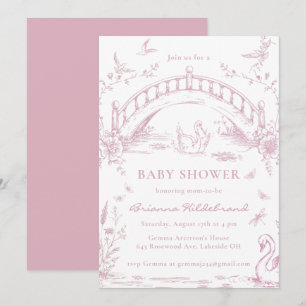 Swan Lake Pink Toile Chinoiserie Girl Baby Shower  Invitation
