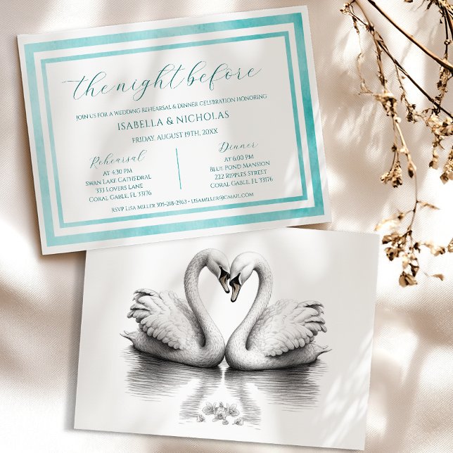 Swan Lake Rehearsal Dinner Invite | Elegant Script (Romantic Rehearsal Invite )