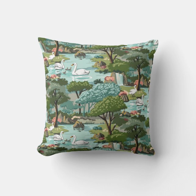 Swan Lake Retro Style Paint by Number Cushion (Front)