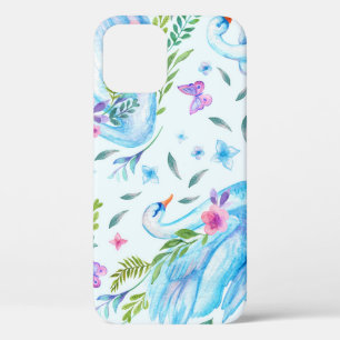 Swan lake, watercolor cute seamless pattern. iPhone 12 case