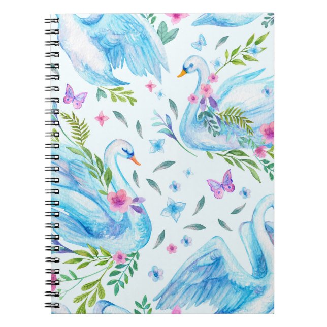 Swan lake, watercolor cute seamless pattern. notebook (Front)