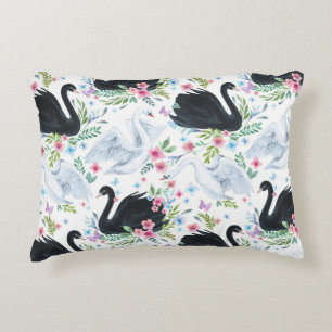 Swan Lake: Watercolor Pastel Pattern. Decorative Cushion