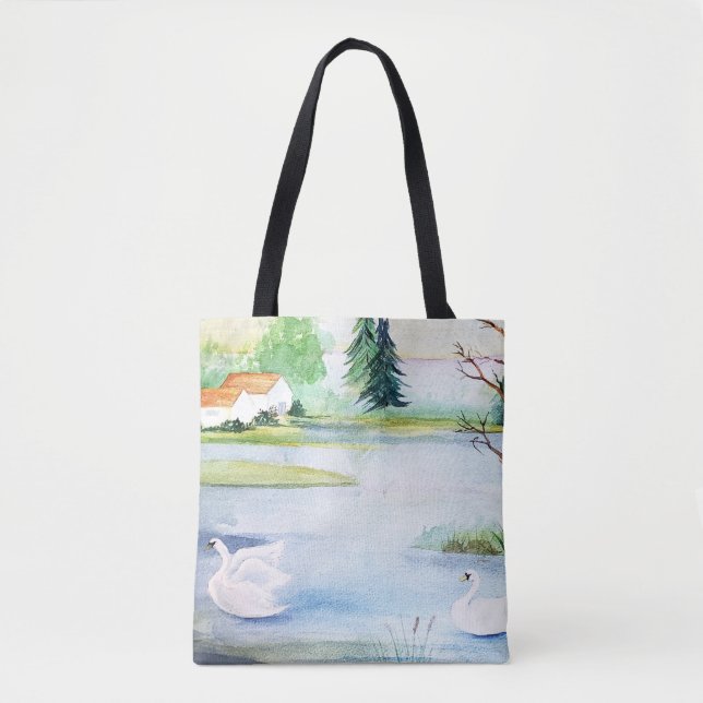 Swan Lake Watercolor Tote (Front)
