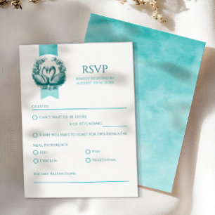 Swan Lake Wedding RSVP Card   Teal Love Birds