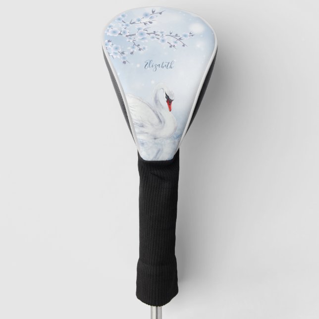 Swan  Light Blue Monogram  Golf Head Cover (Front)