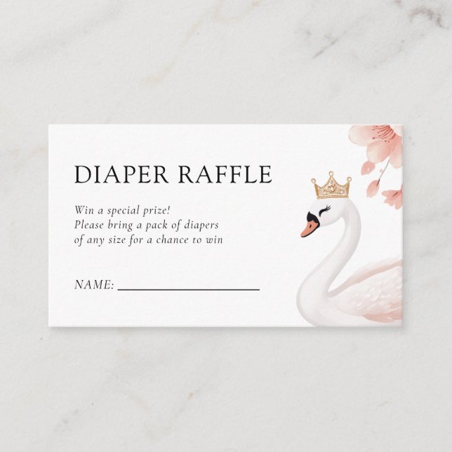 Swan Little Princess Baby Shower Diaper Raffle Enclosure Card (Front)