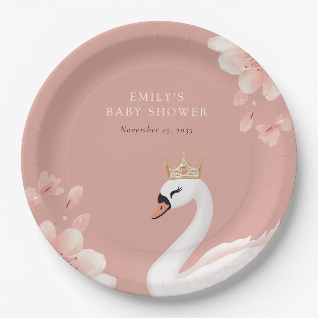 Swan Little Princess Baby Shower Paper Plate (Front)
