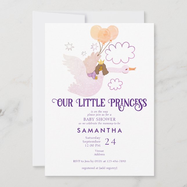 Swan Little Princess Fairytale Girl Baby Shower Invitation (Front)