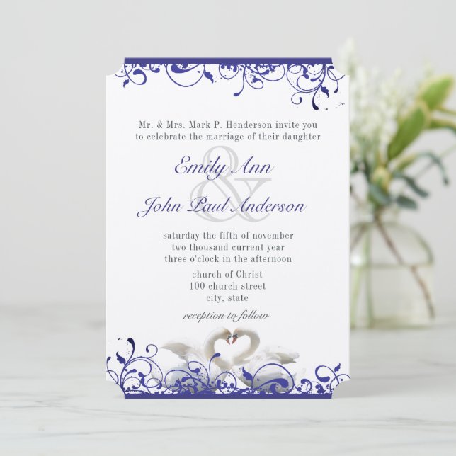Swan Love Birds  Wedding Invitations (Standing Front)