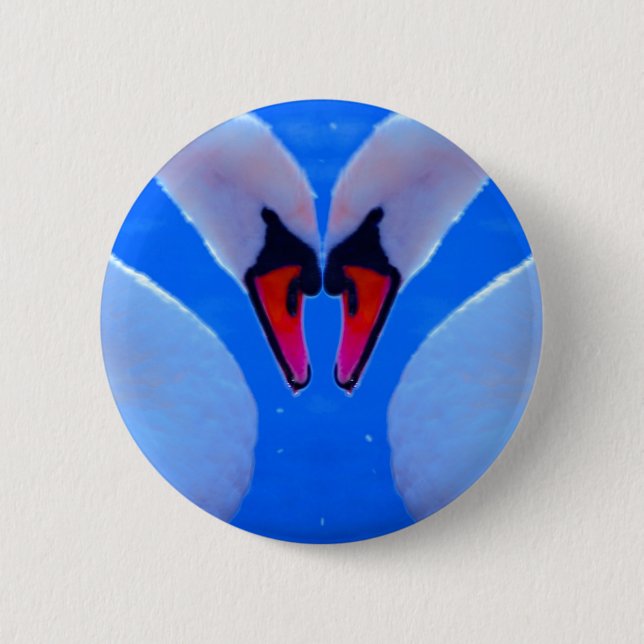 Swan Love, Romantic Heart Shaped Necks 6 Cm Round Badge (Front)