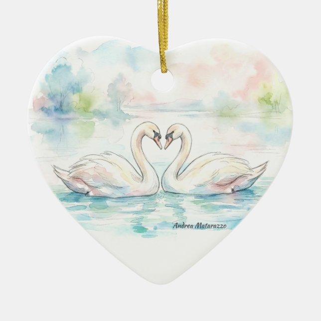 Swan Lovers - Valentine's Day Ceramic Tree Decoration (Front)