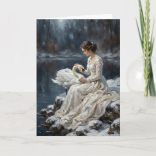 Swan Maiden Winter Lake Romance Fantasy Art Card