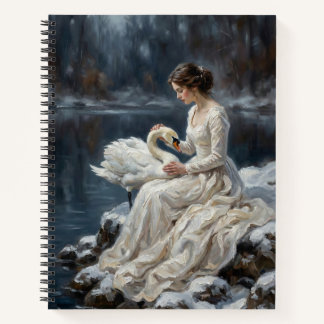 Swan Maiden Winter Lake Romance Fantasy Art Notebook