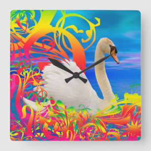 Swan Nest Square Wall Clock